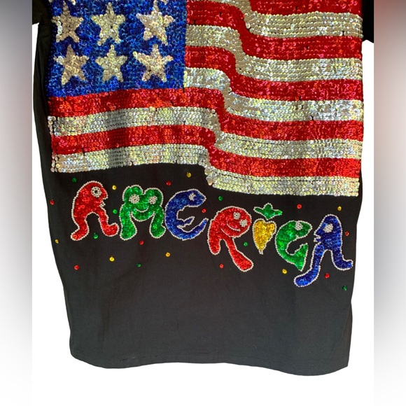 Vintage Bali Chic Sequin America Flag Shirt Patriotic 90s Y2K July 4th One Size - Picture 4 of 11
